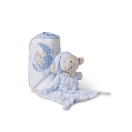 INTERBABY | SET - OSUŠKA froté 100x100 Medvídek spí + PŘÍTULKA - modrá