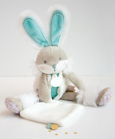 Doudou et Compagnie Paris | Doudou Dárková sada - plyšový zajíček s dečkou 31 cm tyrkysový DS66034644