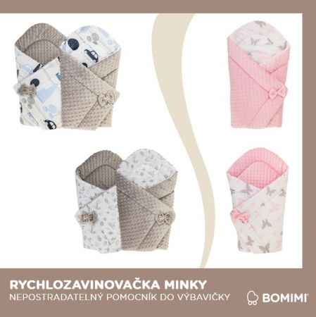 Bomimi Rychlozavinovačka oboustranná minky zvířátka, béžová