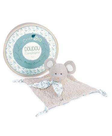 Doudou et Compagnie Paris | Doudou Plyšová myška s čtvercovou dečkou z BIO bavlny 25 cm DS92551591