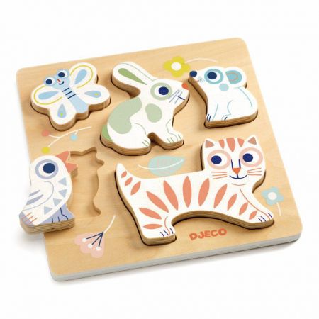 DJECO Vkládací dřevěné puzzle -pastelová mláďátka 