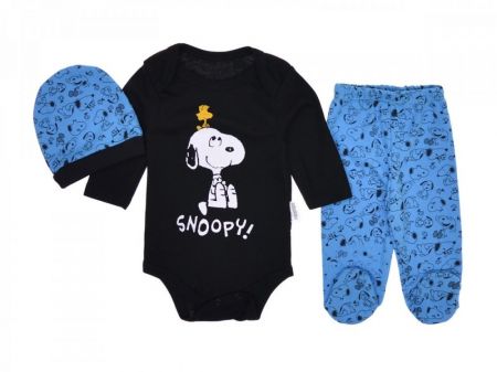 3-dílná bavlněná kojenecká souprava body polodupačky a čepička Snoopy 62 ( 3-6 m )