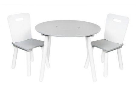 Dětský nábytek - 3 ks, kulatý stůl s židličkami - šedá/bílá, Baby Nellys