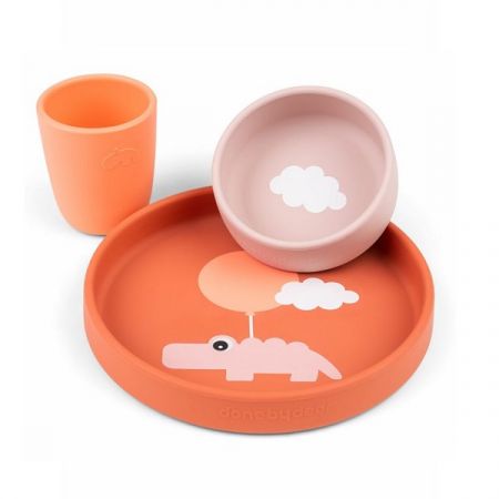 DONE BY DEER silikonová jídelní sada HAPPY CLOUDS Papaya