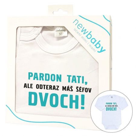 Body s potiskem New Baby Pardon tati,... máš šéfov dvoch! - darčekové balenie Velikost: 80 (9-12m)