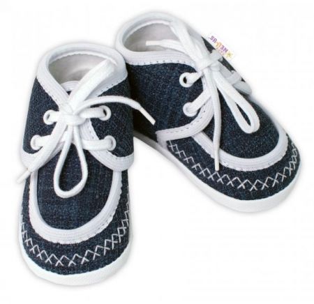 Kojenecké capáčky/botičky s obšitím, Baby Nellys, jeans, 56-62 (0-3m)