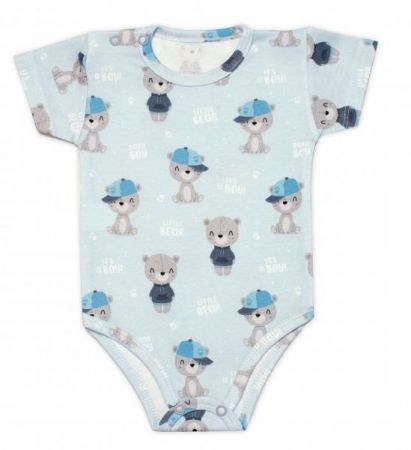Body kr. rukáv, bavlna, zapínání u krku Mrofi, Baby Bear, modré, vel. 80, 80 (9-12m)