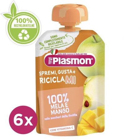 6x PLASMON Kapsička bezlepková ovocná jablko a mango 100 g, 7m