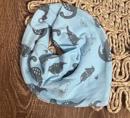 Dětský bavlněný šátek na krk Mamatti, Dino park - modrá s potiskem, univerzální