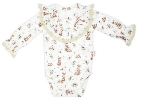 Body dlouhý rukáv s krajkovým volánkem, Bunny, Nicol, krémové, vel. 86, 86 (12-18m)