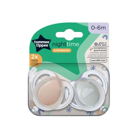 TOMMEE TIPPEE Šidítko symetrický silikon Night 0-6m 2 ks Růž./Modrá