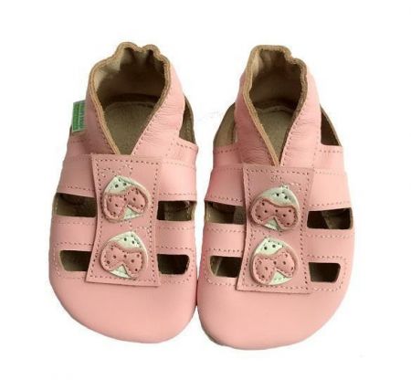 Hopi Hop Kožené capáčky Barefoot Vel. M (6-12 měs.) Sandálky beruška růžová