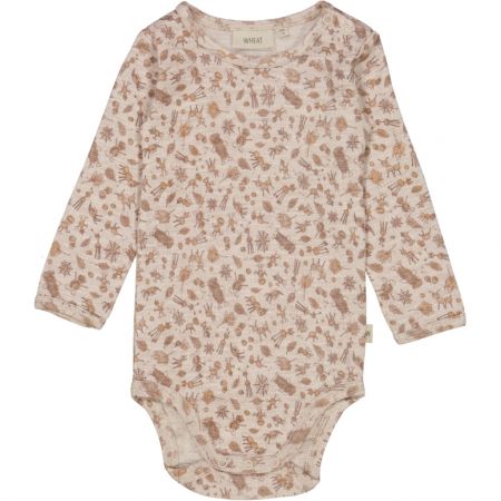 Wheat vlněné kojenecké body s dlouhým rukávem 9115 - beige chestnut Velikost: 74 Vlna Merino