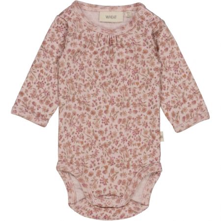 Wheat vlněné kojenecké body s dlouhým rukávem 9116 -  powder flowers Velikost: 68 Vlna Merino