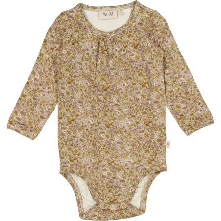 Wheat kojenecké body s dlouhým rukávem 9105 - fossil flowers Velikost: 62 Viskóza