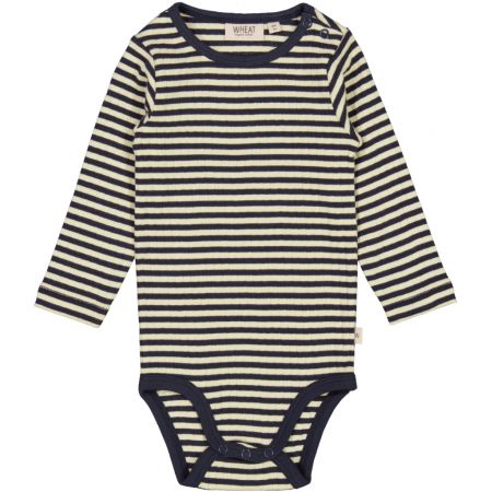 Wheat kojenecké body s dlouhým rukávem 9103 - midnight stripe Velikost: 86 Biobavlna