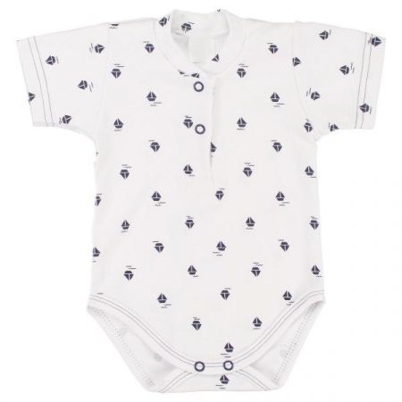 Body polo krátký rukáv, bavlna, MBaby, Lodičky, bílé/granát, 56 (1-2m)