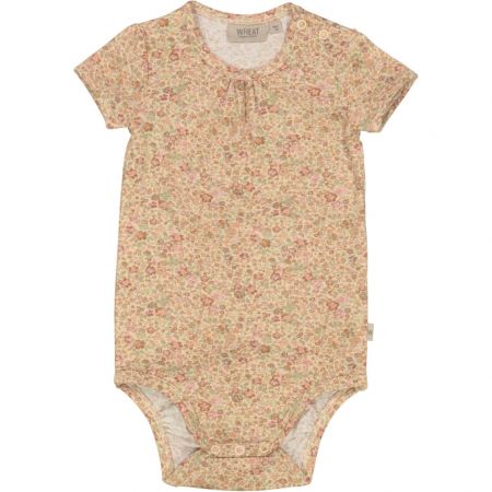 Wheat kojenecké body s krátkým rukávem 9127 - barely beige small flowers Velikost: 86 Bavlna