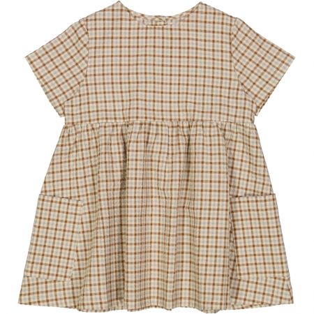Wheat dívčí šaty s krátkým rukávem Ayse 1264 - golden dove check Velikost: 104 Biobavlna
