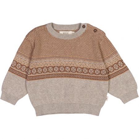 Wheat kojenecký žakárový svetr Elias 6559 - warm grey melange Velikost: 68 Bio bavlna