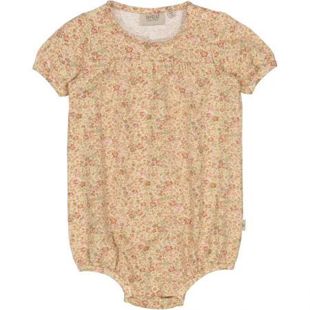 Wheat kojenecké body s krátkým rukávem Vilja 9409 - barely beige small flowers Velikost: 62 Bio bavlna