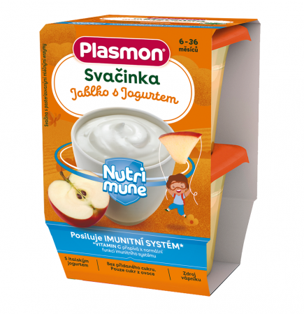 PLASMON Svačinka bezlepková ovocná NUTRI-MUNE jablko s jogurtem 2x120g, 6m