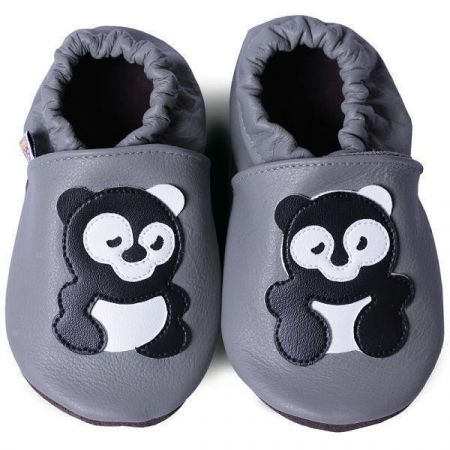 Afelo Kožené capáčky 2-3 roky (24/25) 16cm PANDA na šedé