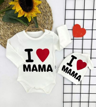 Set pro miminko body+čepice I Love Mama 74 cm