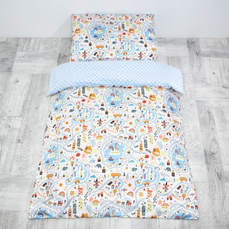 ESITO Luxusní dětské povlečení Minky World - modrá / 100 x 135, 60 x 40 cm