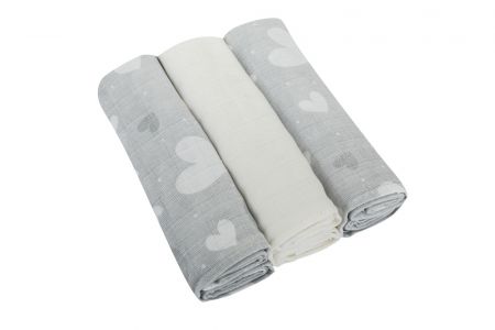 Bomimi Pleny bavlna Premium 140 g/m2 potisk, 80x70, 3ks, SRDÍČKO-ŠEDÁ