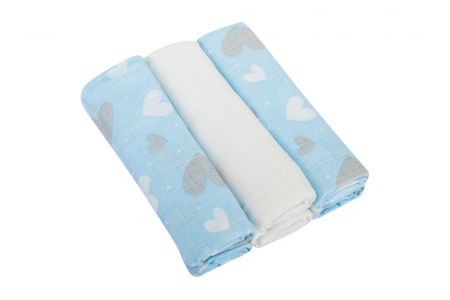 Bomimi Pleny bavlna Premium 140 g/m2 potisk, 80x70, 3ks, SRDÍČKO-MODRÁ