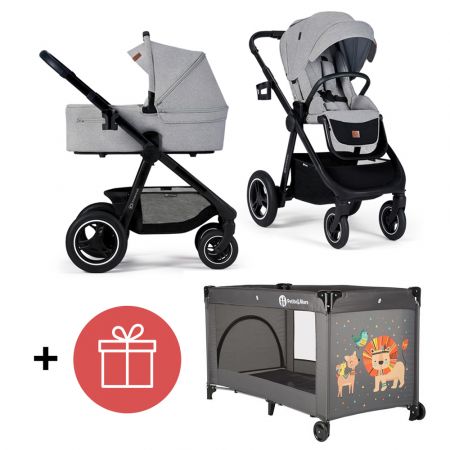 KINDERKRAFT Kočárek Everyday 2v1 Light Grey + PETITE&MARS Postýlka cestovní Koot - Lion Grey ZDARMA