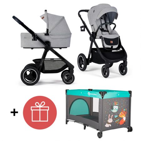 KINDERKRAFT Kočárek Everyday 2v1 Light Grey + PETITE&MARS Postýlka cestovní Koot - Fox Aqua ZDARMA