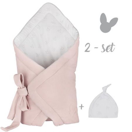 EFFIKI Set sametová zavinovačka + čepice, Růžová