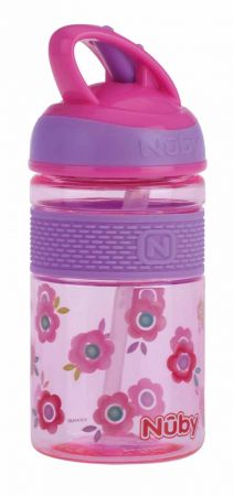 NUBY Láhev sportovní 2v1 s tvrdým sklápěcím brčkem, 360 ml, růžová, 3+