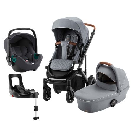 BRITAX Set kočárek Smile III + hluboká korba + autosedačka Baby Safe iSense + báze, Nordic Grey Varianta: Nordic Grey