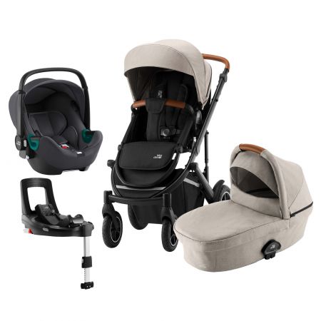 BRITAX Set kočárek Smile III + hluboká korba + autosedačka Baby Safe iSense + báze, Pure Beige/Black Varianta: Pure Beige/Black