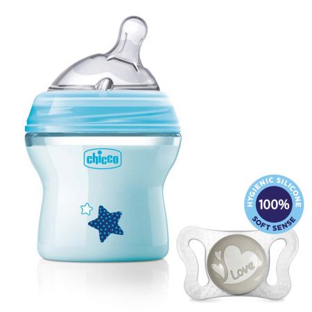 CHICCO Láhev kojenecká Natural Feeling 150 ml, chlapec 0m + vzorek Šidítko Physio Micro 0-2m