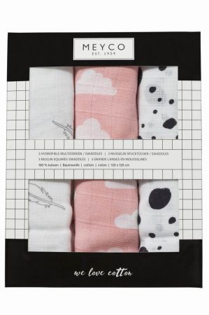 Meyco Pleny 3-balení Feathers-clouds-dots pink/white/grey/black