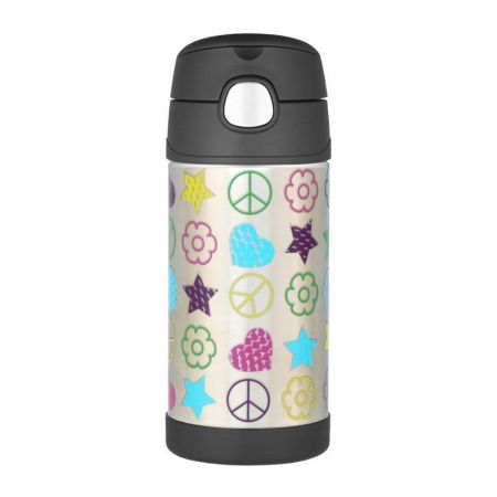 Thermos Dětská termoska s brčkem - černá