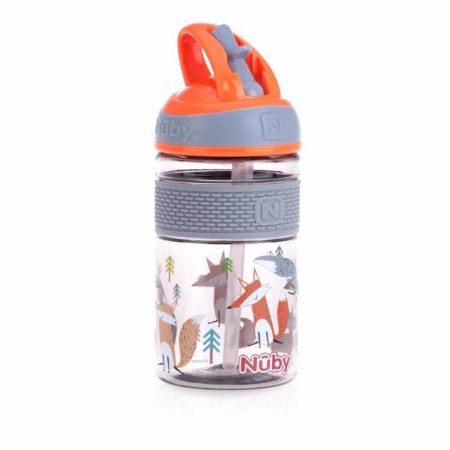 NUBY Láhev sportovní 2v1 s tvrdým sklápěcím brčkem, 360 ml, oranžová, 3+