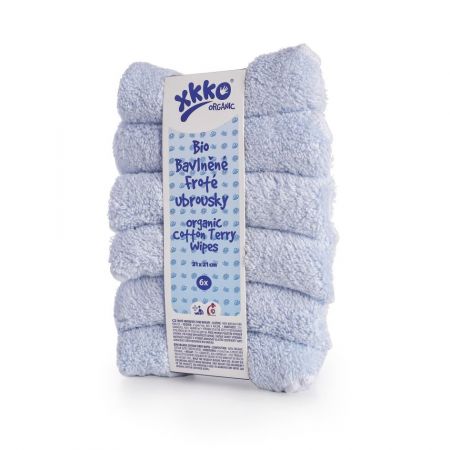 BIO bavlněné froté ubrousky XKKO Organic 21x21- Baby Blue