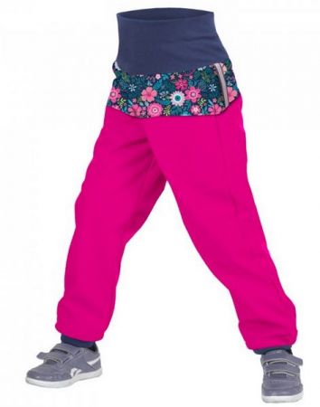 Unuo Batolecí softshellové kalhoty s fleecem Fuchsiové, Květinky 92/98 SLIM