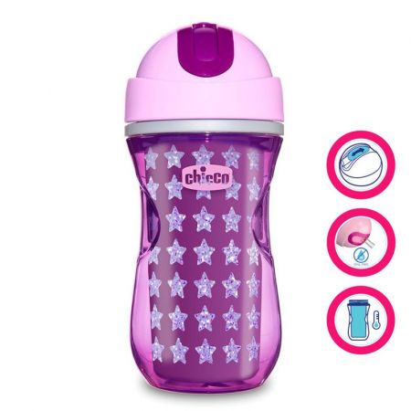 CHICCO Hrneček Sport termo s brčkem 266 ml růžový 14m+