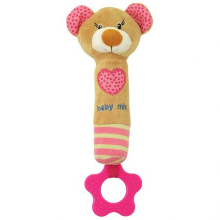 Dětská pískací plyšová hračka s kousátkem Baby Mix medvídek růžový 44885