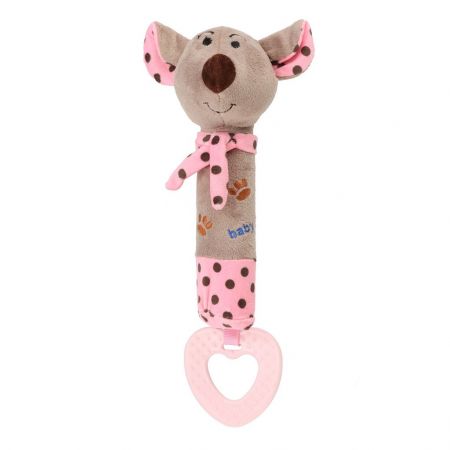 Dětská pískací plyšová hračka s kousátkem Baby Mix myška růžová 26902
