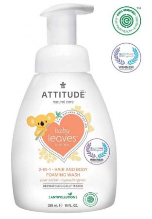 Dětská mycí pěna (2v1) ATTITUDE Baby leaves s vůní hruškové šťávy 295ml