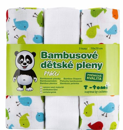 Bambusové pleny 70x70cm - ptáčci 3ks, T-tomi