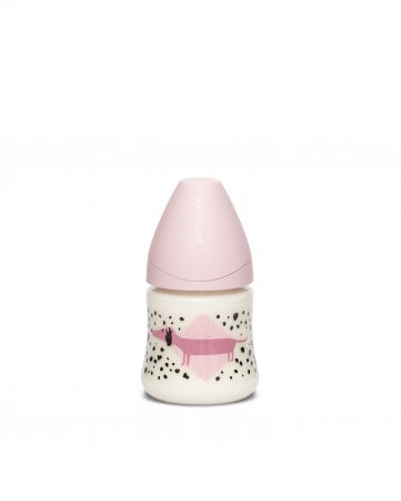 SUAVINEX | LÁHEV Kulatá savička SILIKON 150 ml - RŮŽOVÝ PES
