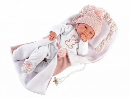 LLORENS - 84444 NEW BORN - realistická panenka miminko se zvukem a měkkým látkovým tělem 44cm